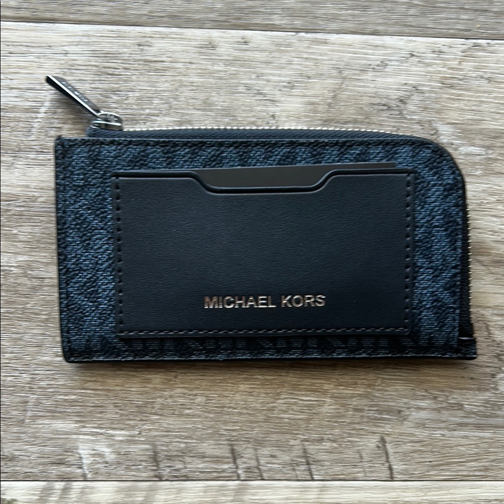NWT Michael Kors Black Key Card Holder Leather L Zip